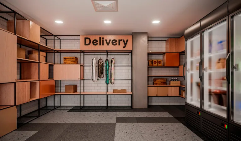 Estação Delivery com lockers refrigerados e elevador de carga para subir entregas ao seu andar
