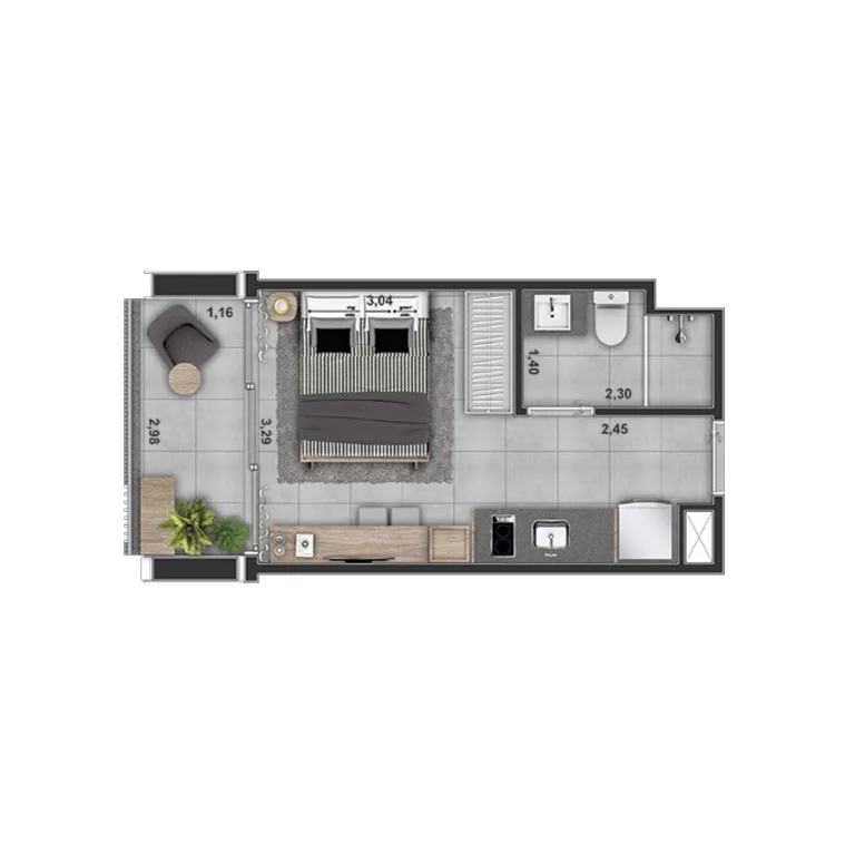 Unidade studio de 25m²