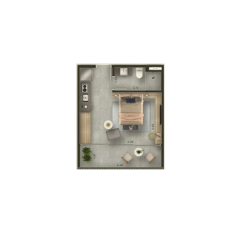 Planta da Unidade de 30 m² *referente ao 5°, 7°, 9° e 12° pavimento